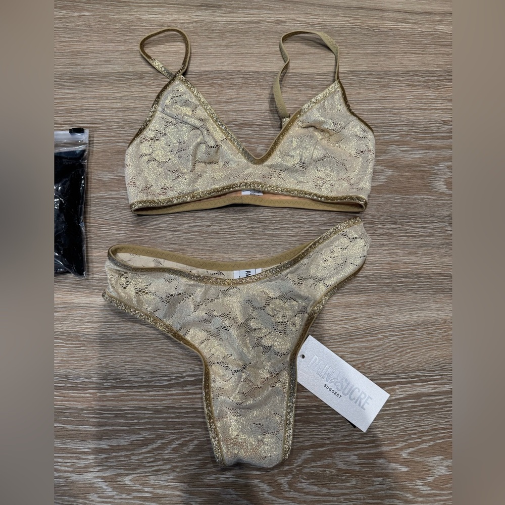 Gold Lace Bralette and Panty Set XS